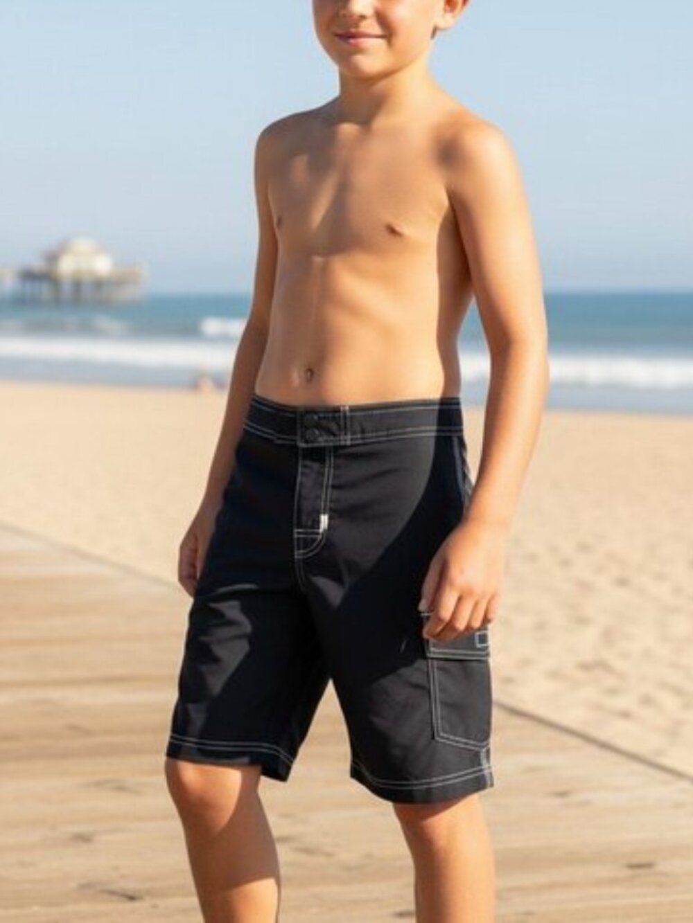 LANDS END Navy Board Shorts S 8 9 Swim Trunks Boys Cargo Short Hybrid